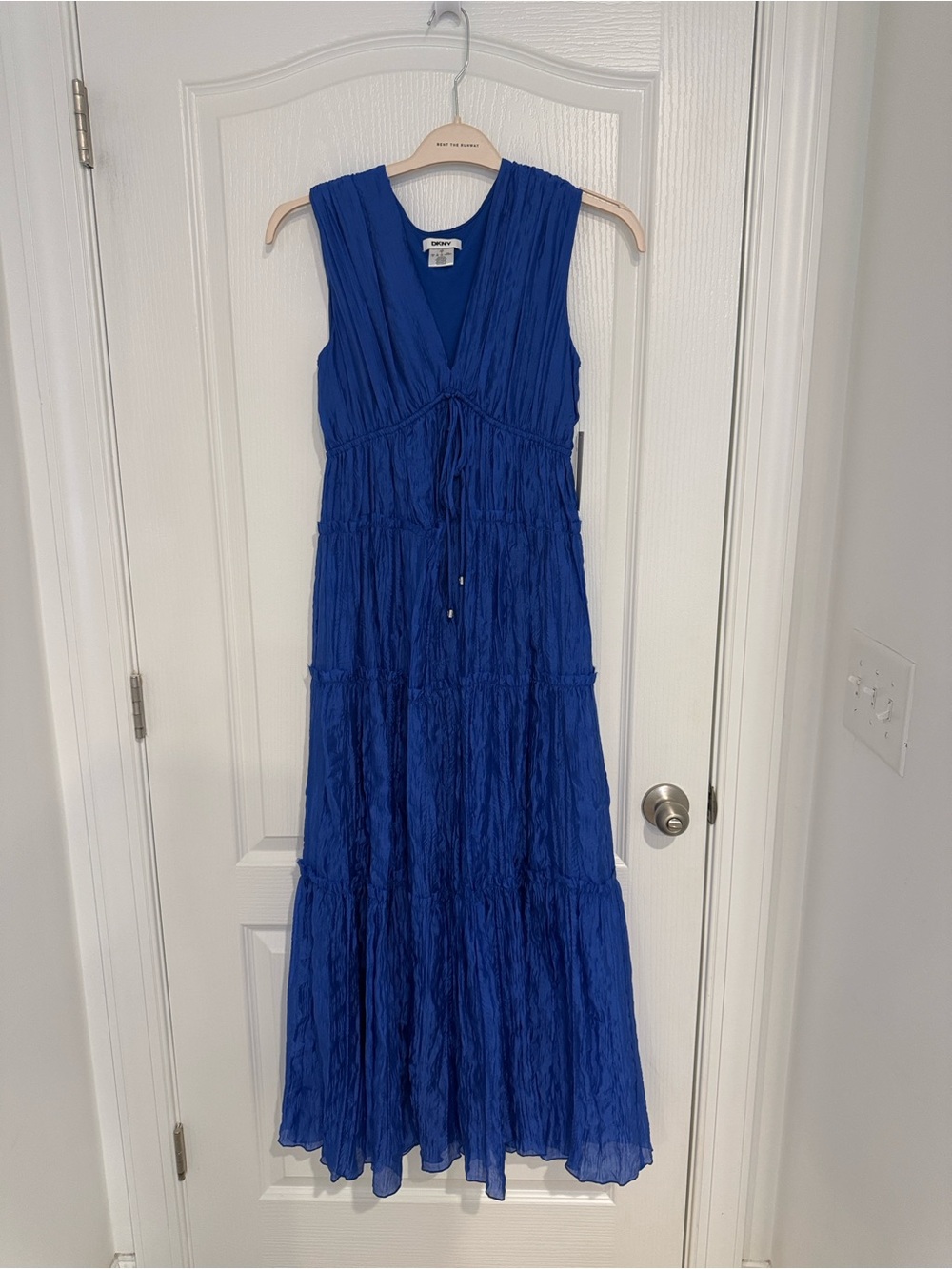 NWT - DKNY Royal Blue Sleeveless V-Neck Maxi Dress , adjustable waist